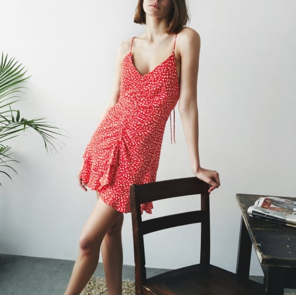 Zara Drapped Floral Dress Red Small
